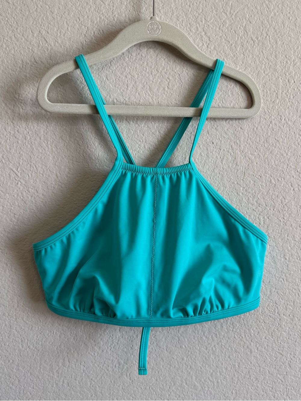 Title Nine High Neck Criss Cross Tie Back Swim Top Turquoise Blue Size Medium